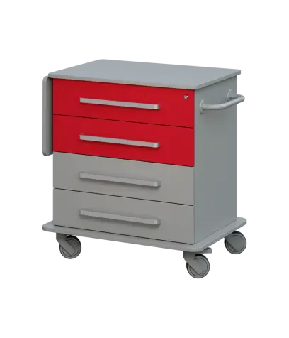 DEXTER 02 vozík asistenční, korpus šedá, čílka 2 horní červená flamengo, 2 spodní šedá